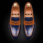 Men's Dual Tone Blue & Brown Leather Penny Loafers