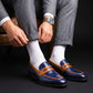 Men's Dual Tone Blue & Brown Leather Penny Loafers