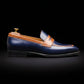 Men's Dual Tone Blue & Brown Leather Penny Loafers