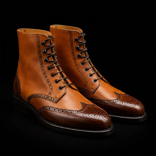 Men's Dual Tone Brown Leather Ankle High Wingtip Boots