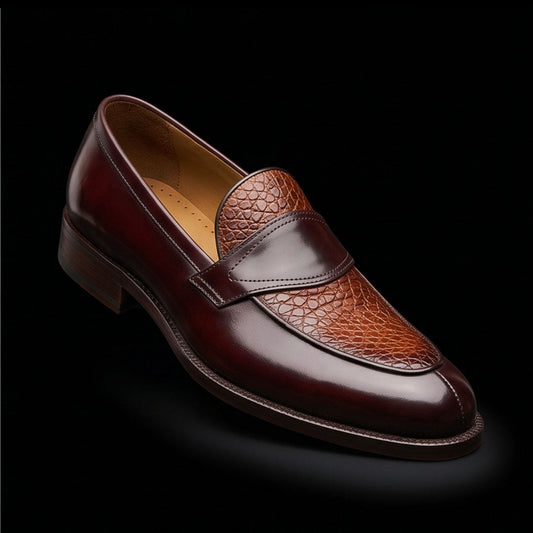 Men's Dual Tone Brown Leather Penny Loafers
