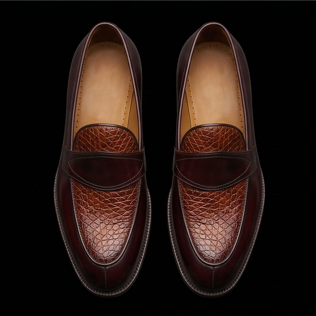 Men's Dual Tone Brown Leather Penny Loafers