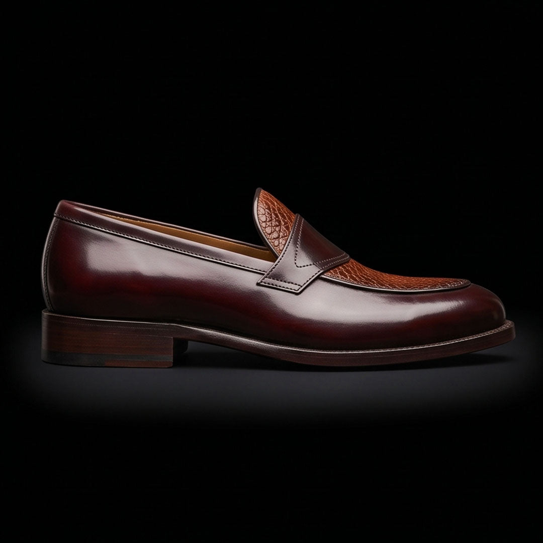 Men's Dual Tone Brown Leather Penny Loafers