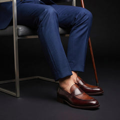 Men's Dual Tone Brown Leather Penny Loafers