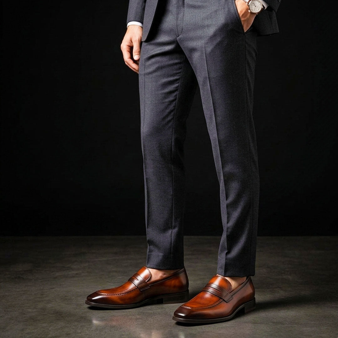 Men's Dual Tone Brown Patina Leather Penny Loafers