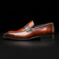 Men's Dual Tone Brown Patina Leather Penny Loafers