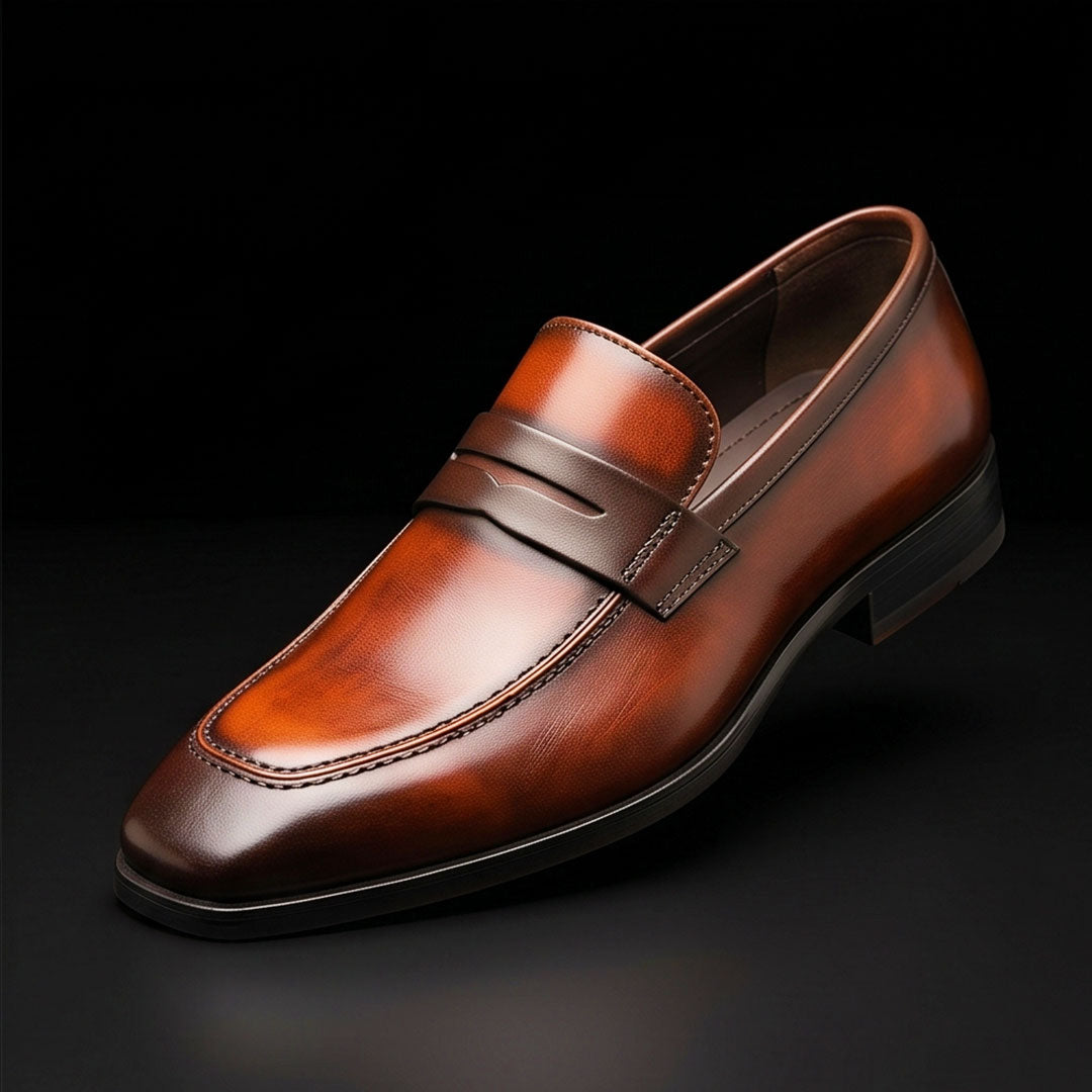 Men's Dual Tone Brown Patina Leather Penny Loafers