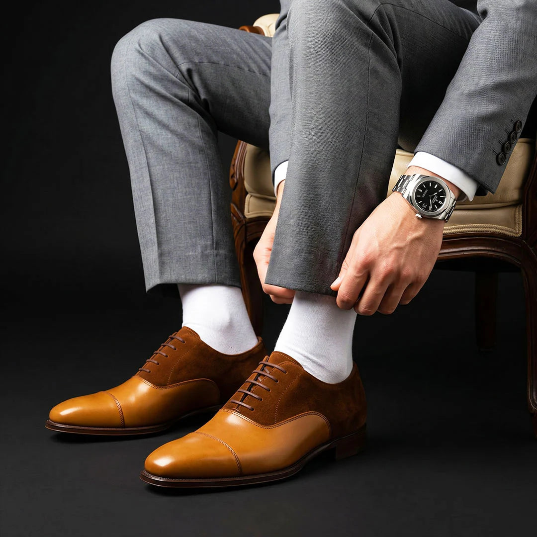 Men's Dual Tone Brown Suede Leather Oxford Shoes