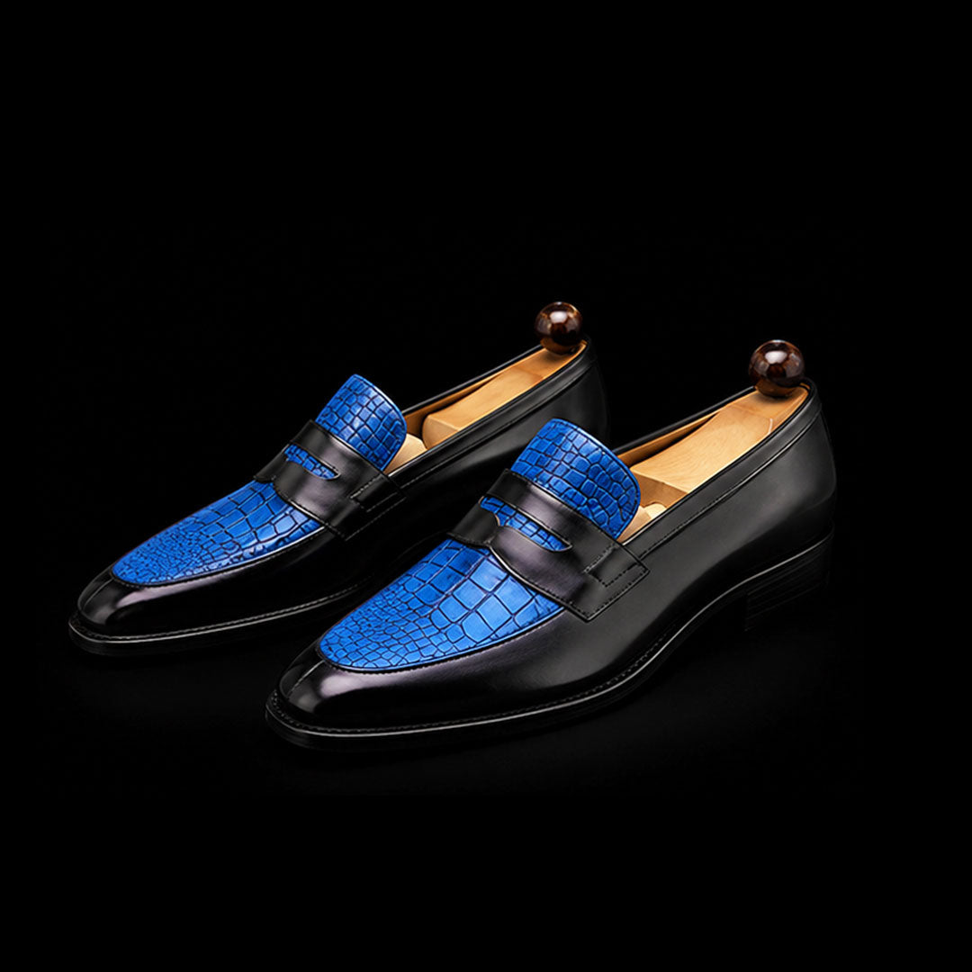 Men's Genuine Black & Blue Leather Penny Loafers