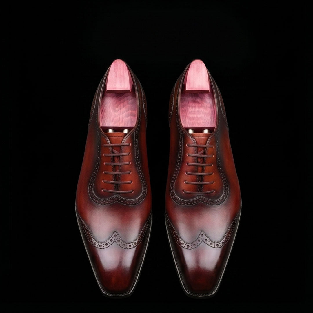 Men's Genuine Brown Leather Wingtip Oxford Shoes