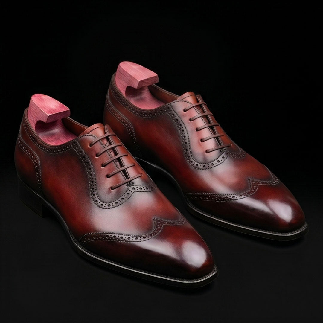 Men's Genuine Brown Leather Wingtip Oxford Shoes