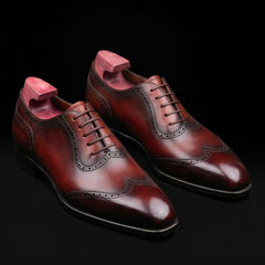 Men's Genuine Brown Leather Wingtip Oxford Shoes