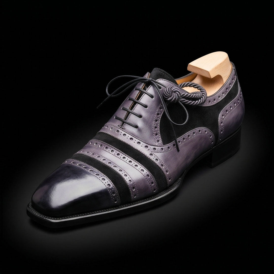 Men's Grey & Black Cap Toe Oxfords