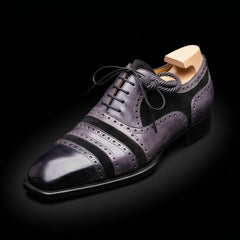 Men's Grey & Black Cap Toe Oxfords