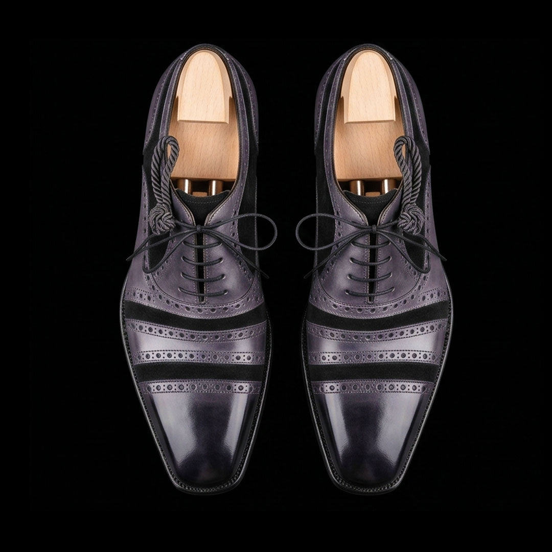 Men's Grey & Black Cap Toe Oxfords