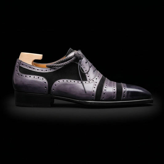 Men's Grey & Black Cap Toe Oxfords