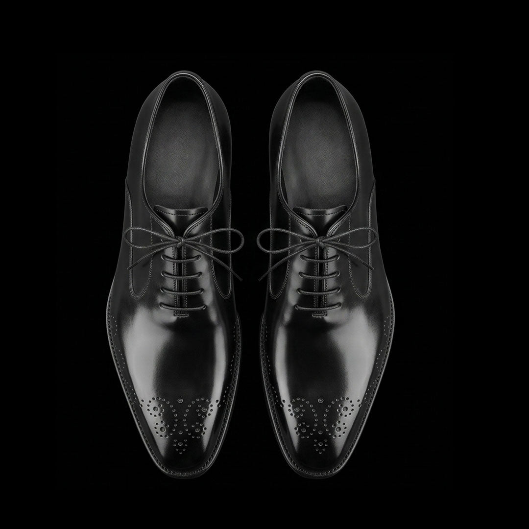 Men's Handmade Black Leather Medallion Toe Shoes