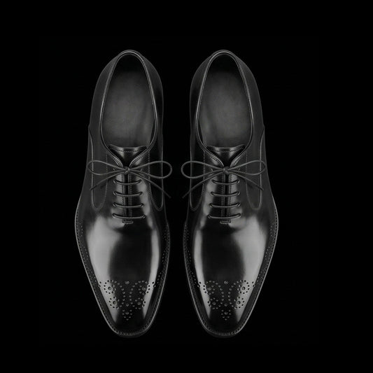 Men's Handmade Black Leather Medallion Toe Shoes