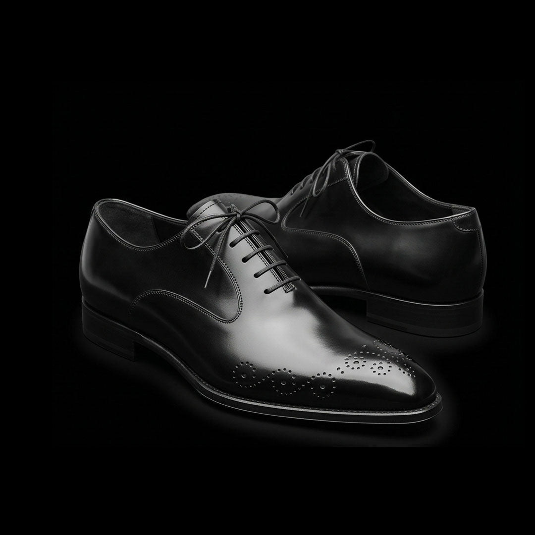Men's Handmade Black Leather Medallion Toe Shoes