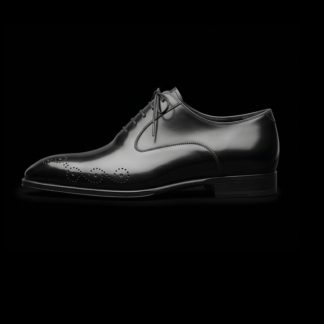 Men's Handmade Black Leather Medallion Toe Shoes