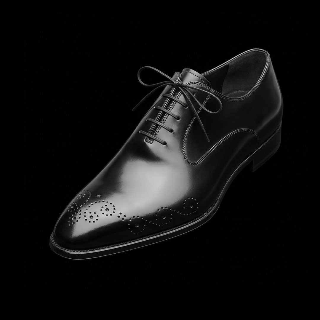 Men's Handmade Black Leather Medallion Toe Shoes