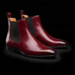 Men's Luxury Ox Blood Leather Ankle High Chelsea Boots