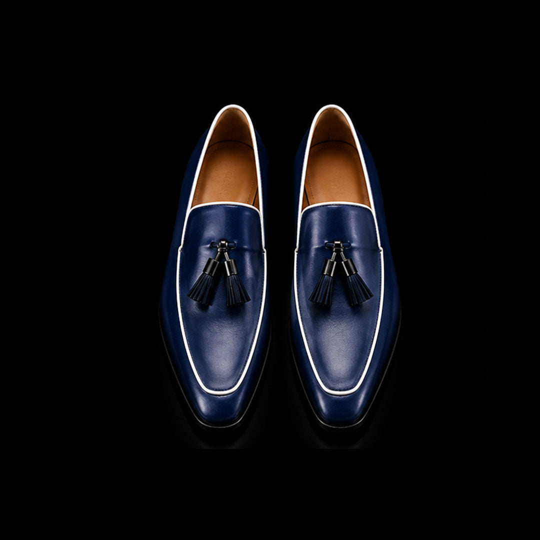 Men's Navy Blue Leather Tasseled Moccasin Loafers