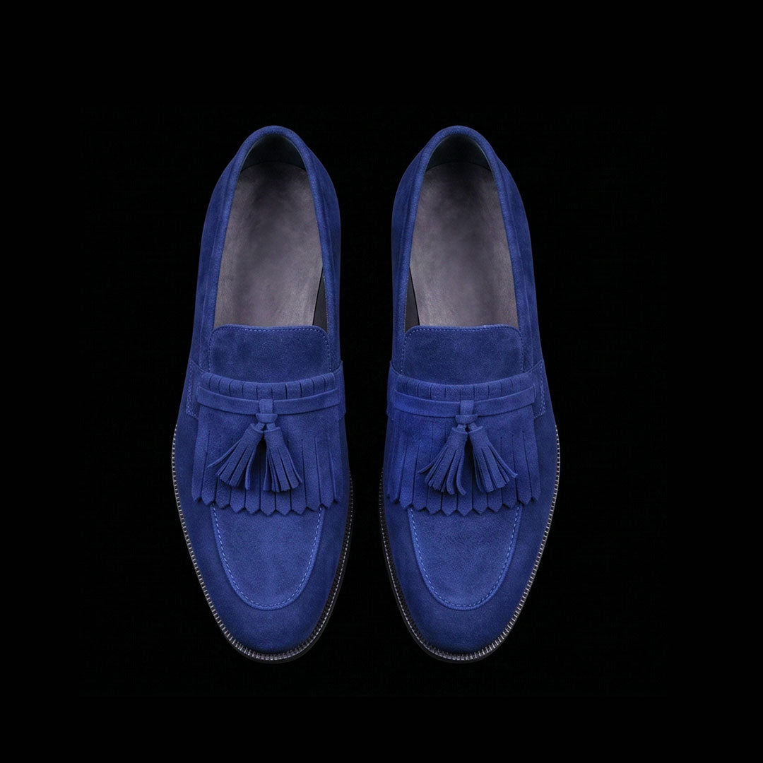 Men's Navy Blue Suede Fringed Tassel Loafers