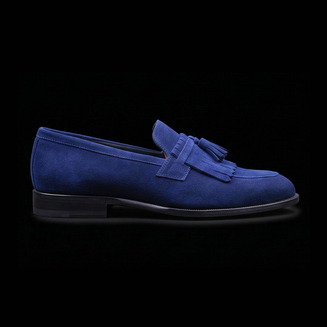 Men's Navy Blue Suede Fringed Tassel Loafers
