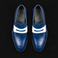 Men's Navy Blue & White Leather Penny Loafers