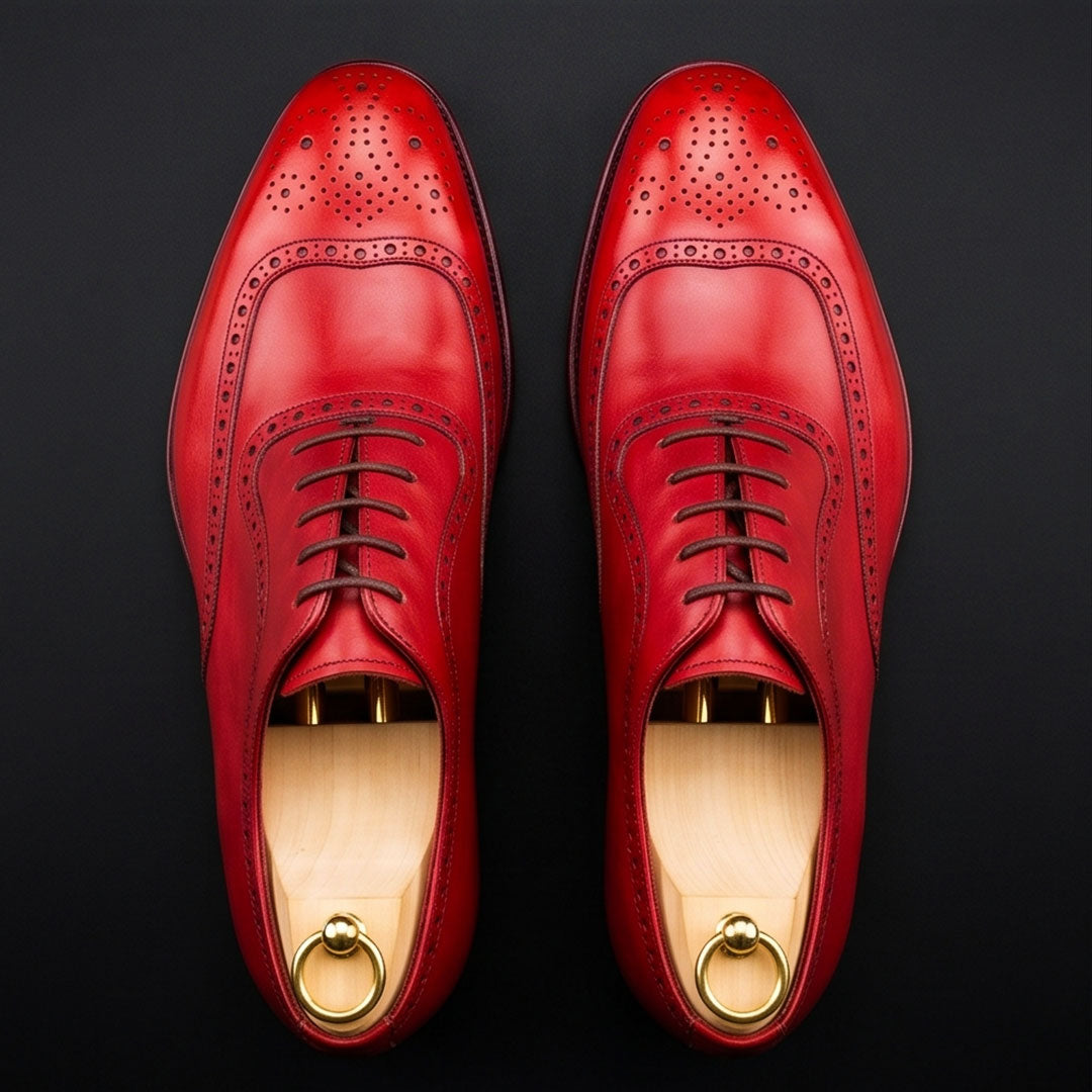 Men's Red Leather Formal Lace Up Oxford Shoes