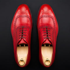 Men's Red Leather Formal Lace Up Oxford Shoes