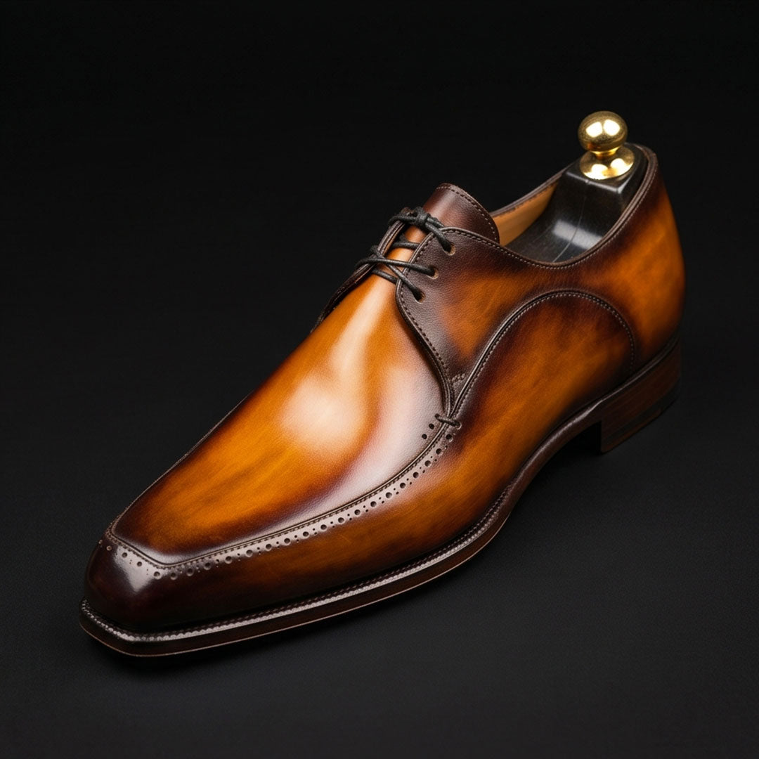 Men's Tan Brown Patina Leather Derby Shoes