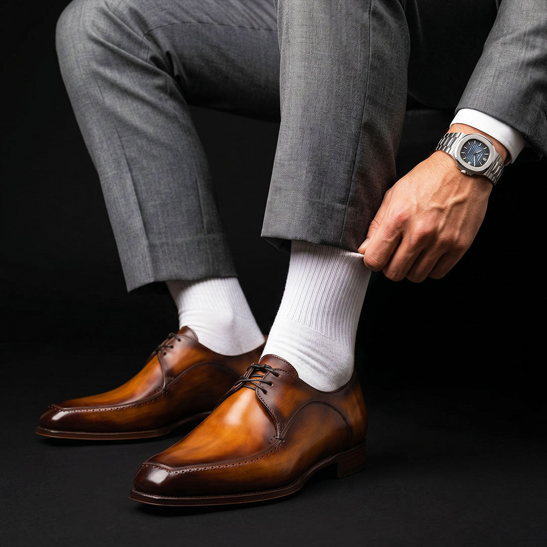 Men's Tan Brown Patina Leather Derby Shoes