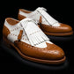 Men's Tan Brown & White Leather Fringed Wingtip Shoes