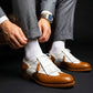Men's Tan Brown & White Leather Fringed Wingtip Shoes