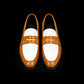 Men's Tan Brown & White Leather Penny Loafers