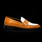 Men's Tan Brown & White Leather Penny Loafers