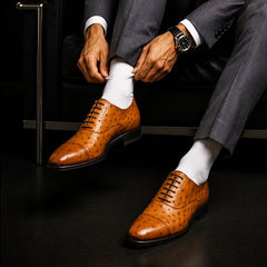 Men's Tan Ostrich Impression Leather Oxford Shoes