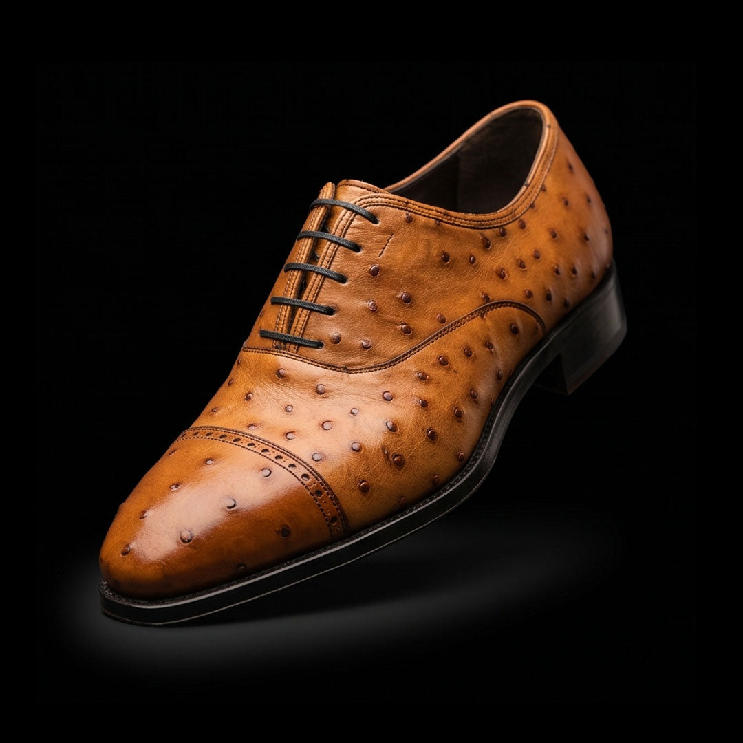 Men's Tan Ostrich Impression Leather Oxford Shoes