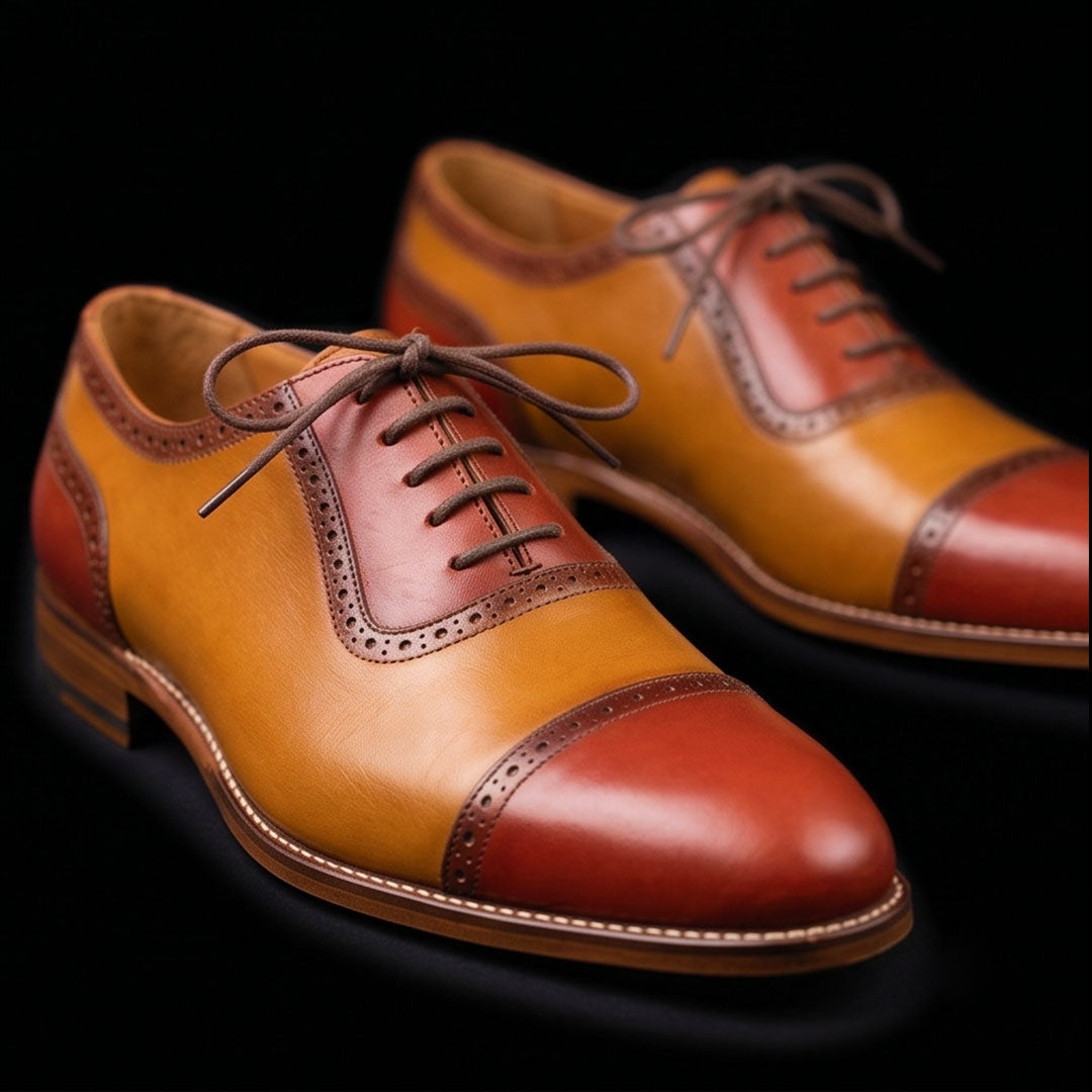 Men's Two Tone Brown Leather Oxford Shoes