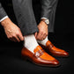 Men's Two Tone Tan Brown Alligator Leather Penny Loafers