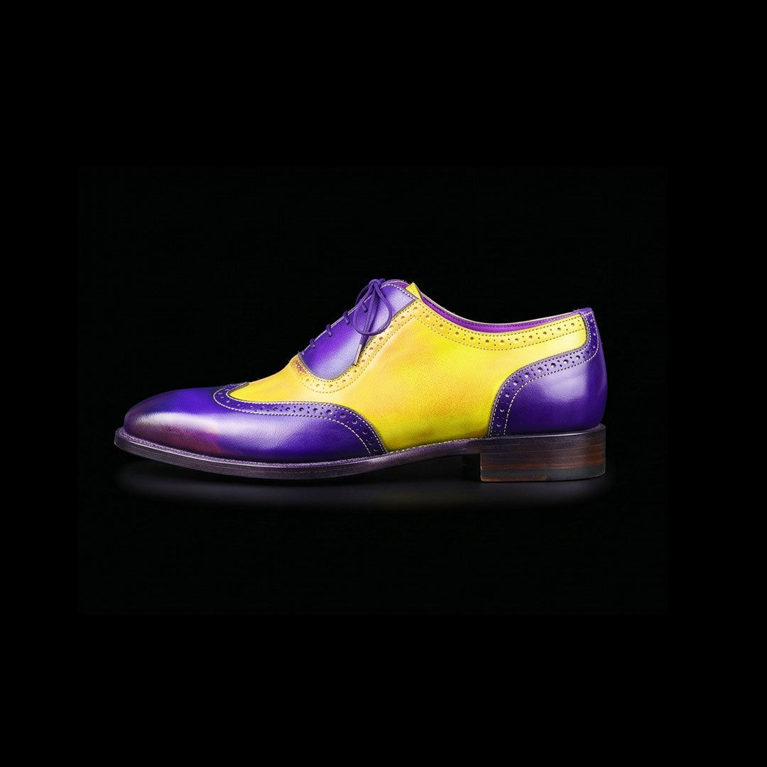 Men's Yellow & Blue Leather Wingtip Oxford Shoes
