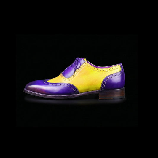 Men's Yellow & Blue Leather Wingtip Oxford Shoes
