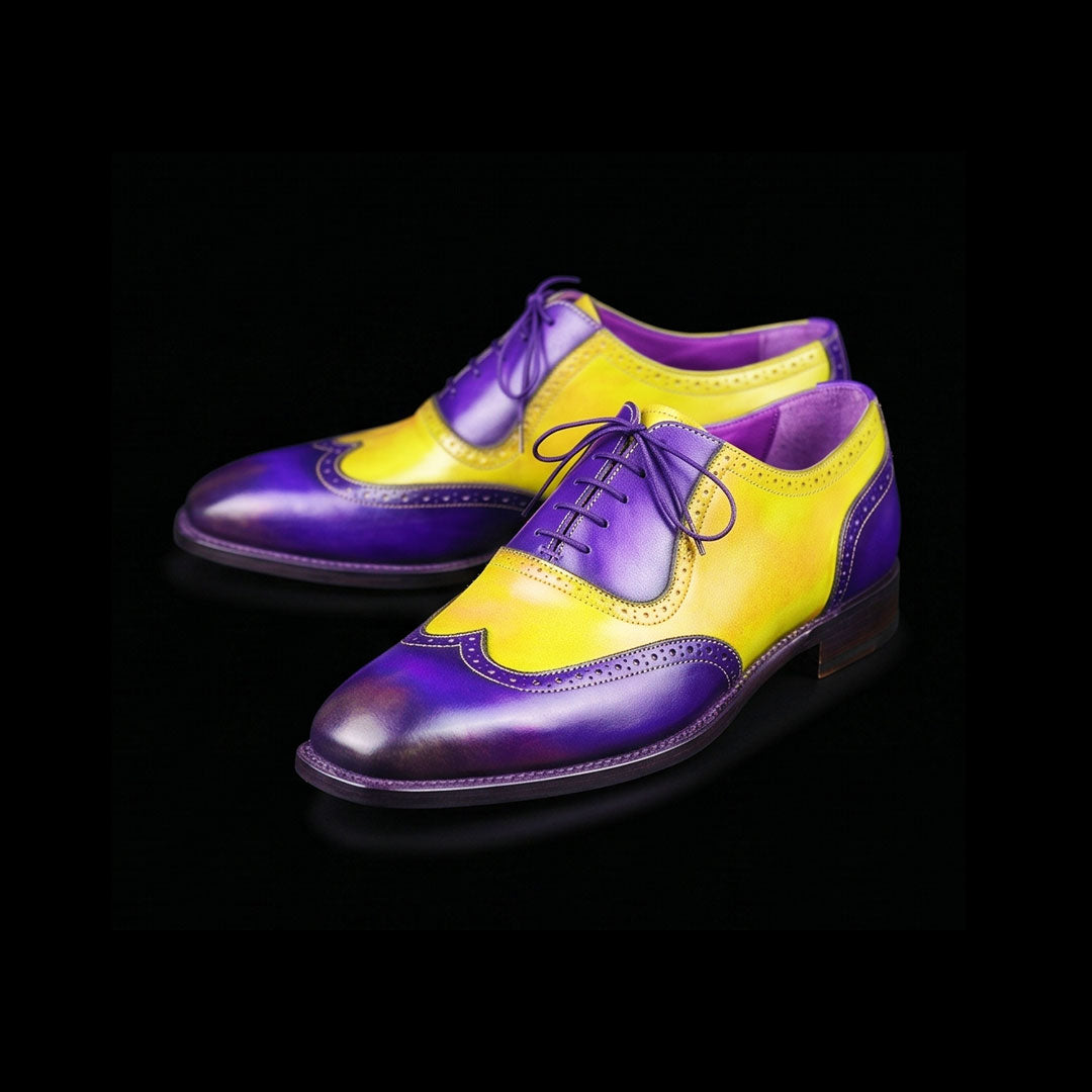 Men's Yellow & Blue Leather Wingtip Oxford Shoes