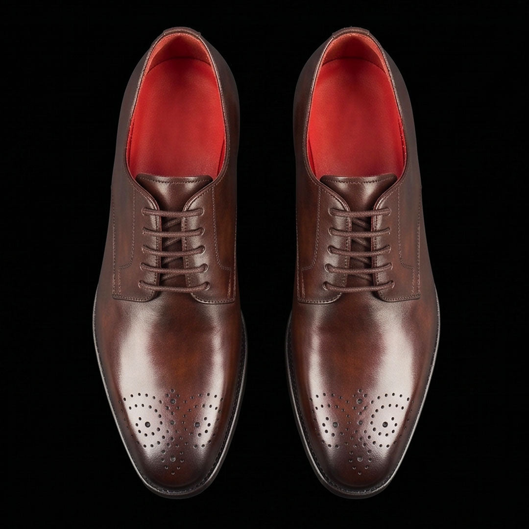 Men's derby in dark brown leather with square toe design