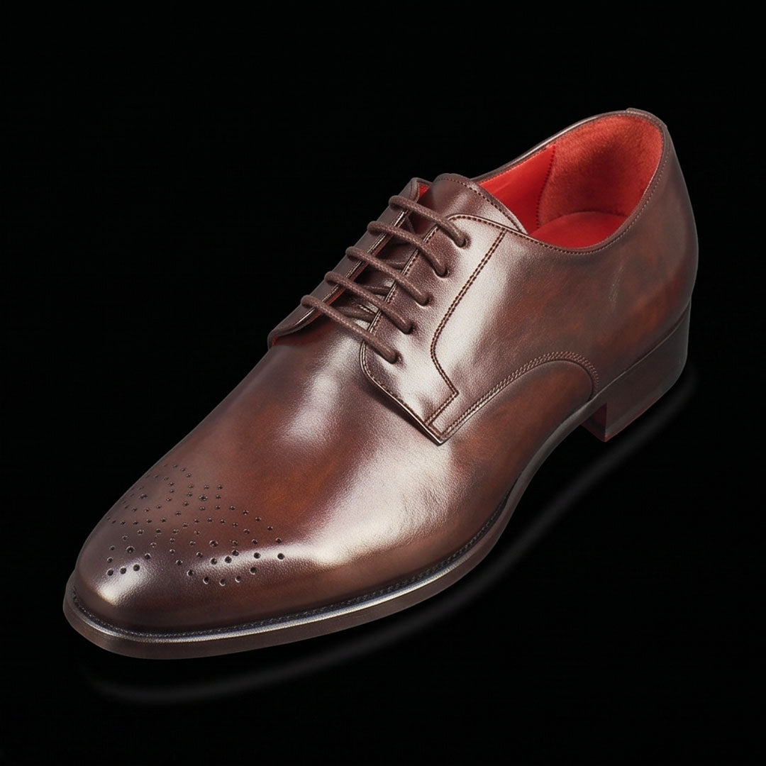Men's derby in dark brown leather with square toe design