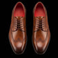 Men's derby in light brown leather with swallow tail and square toe