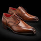 Men's derby in light brown leather with swallow tail and square toe