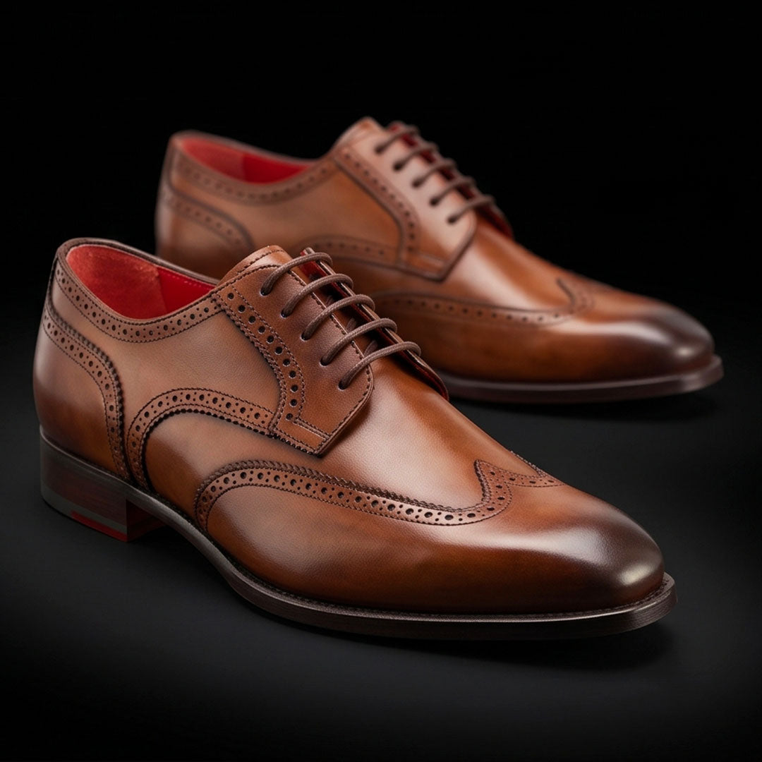 Men's derby in light brown leather with swallow tail and square toe